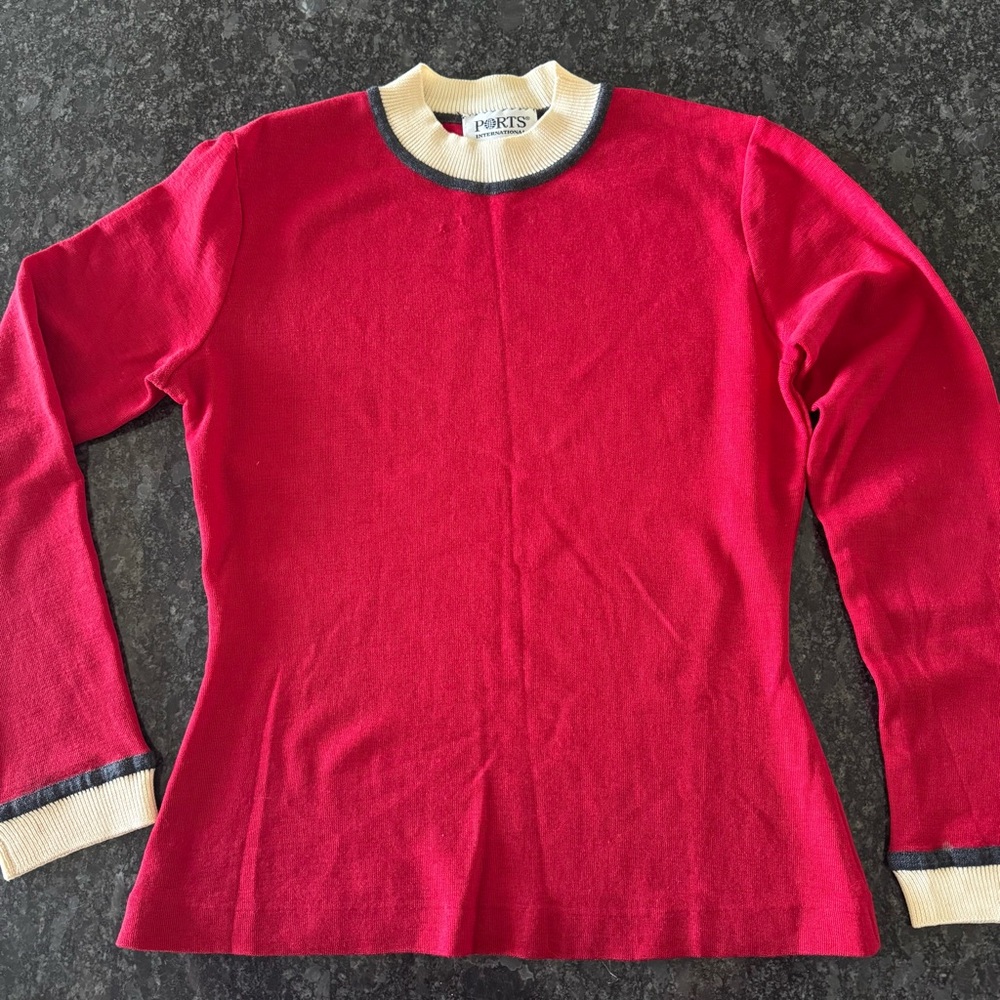 Vintage Ports International Wool Knit Top, Red Long Sleeve Preppy Luxe Classic S - Picture 8 of 8